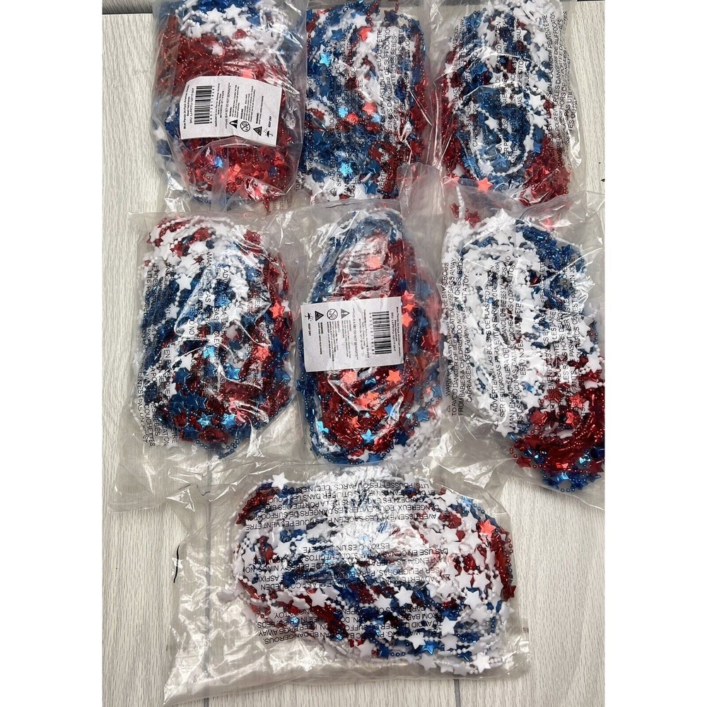 7x Red White Blue Stars Bead Necklaces 24 Ea Pack -168 Total- Party July 4th
